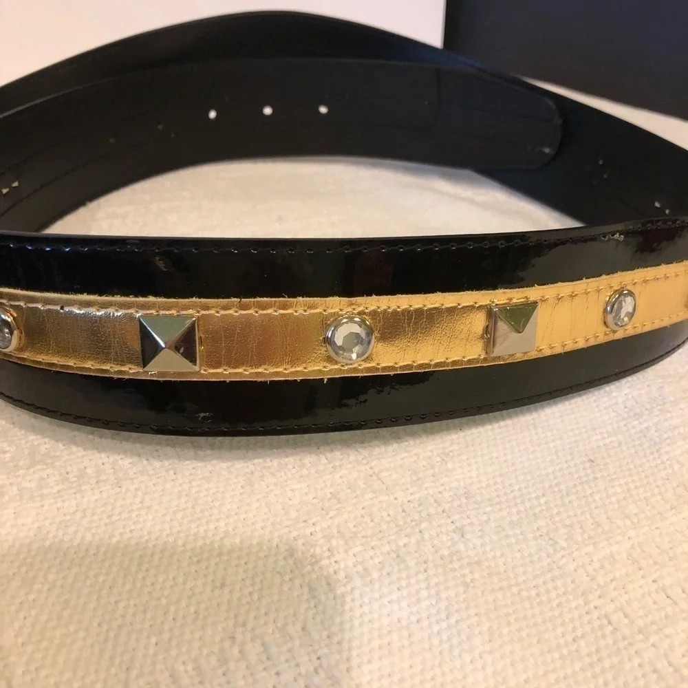 Torrid Black Gold Fashion Belt Faux Leather Vegan Rhinestones Sz. 2X Embellished